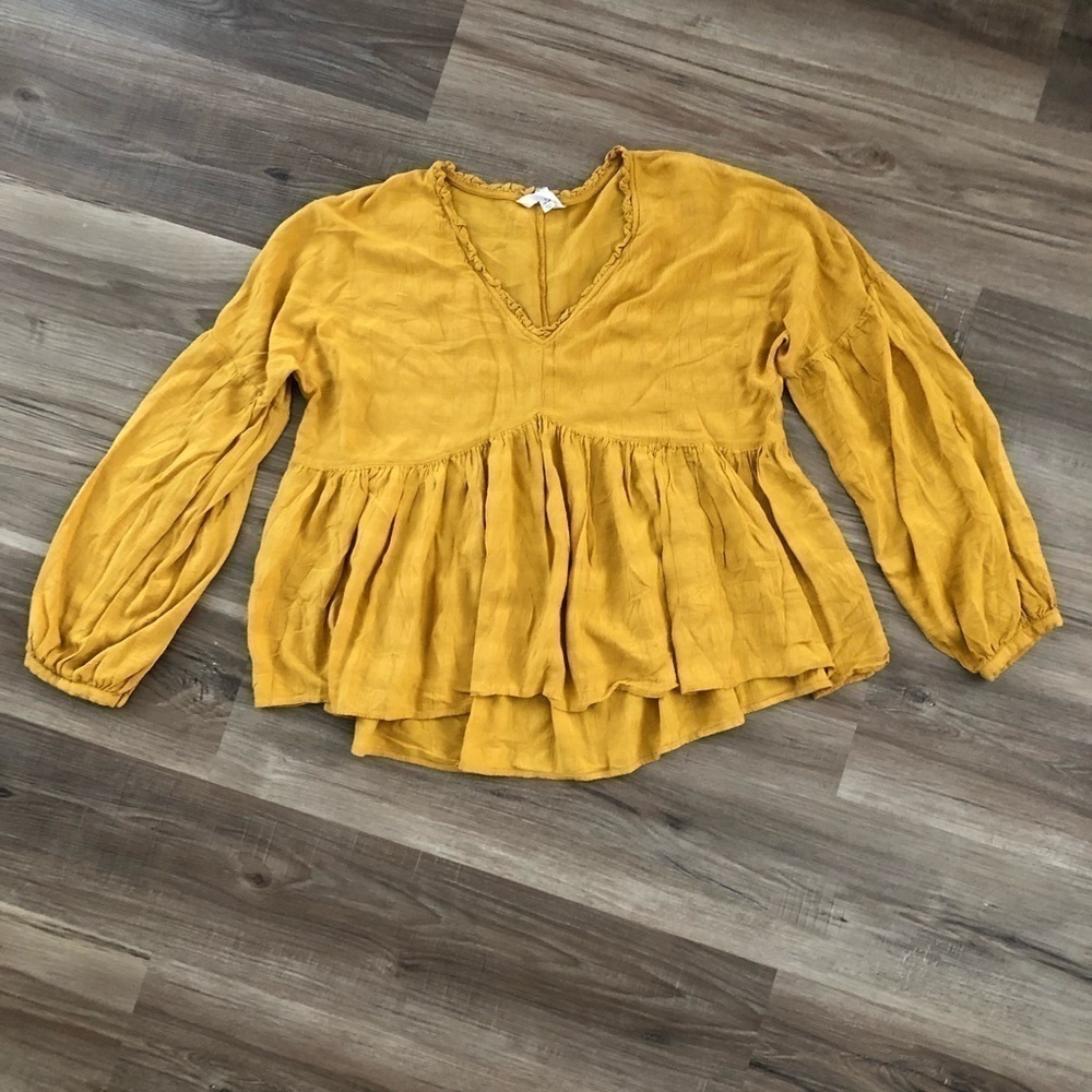Time and Tru womens mustard yellow boho long sleeve top size Large 12/14